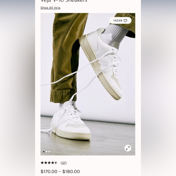 Veja v-10 white leather sneakers size 7 - Picture 3 of 10